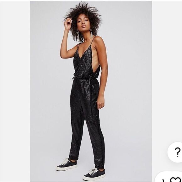 Free People All Over Sequin Jumpsuit in Black XS - Picture 9 of 9